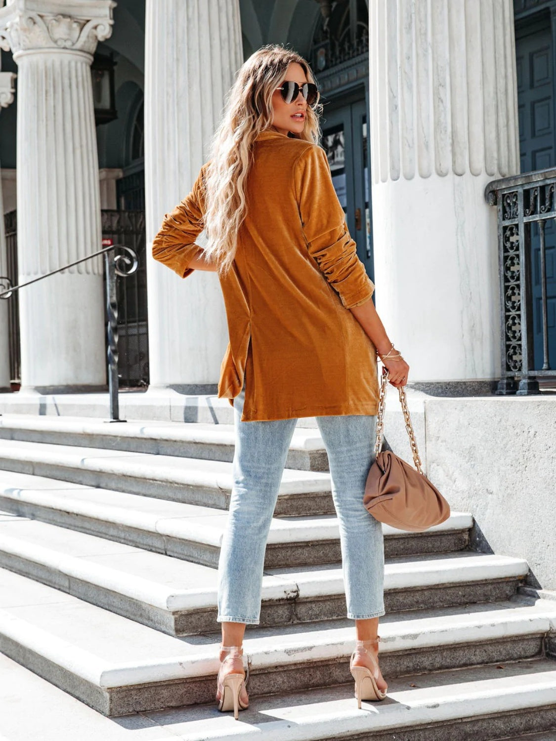 Button Up Long Sleeve Blazer with Pocket-Angel Casuals
