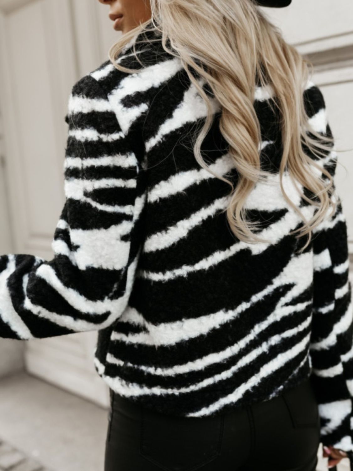 Fuzzy Animal Print Collared Neck Coat-Angel Casuals