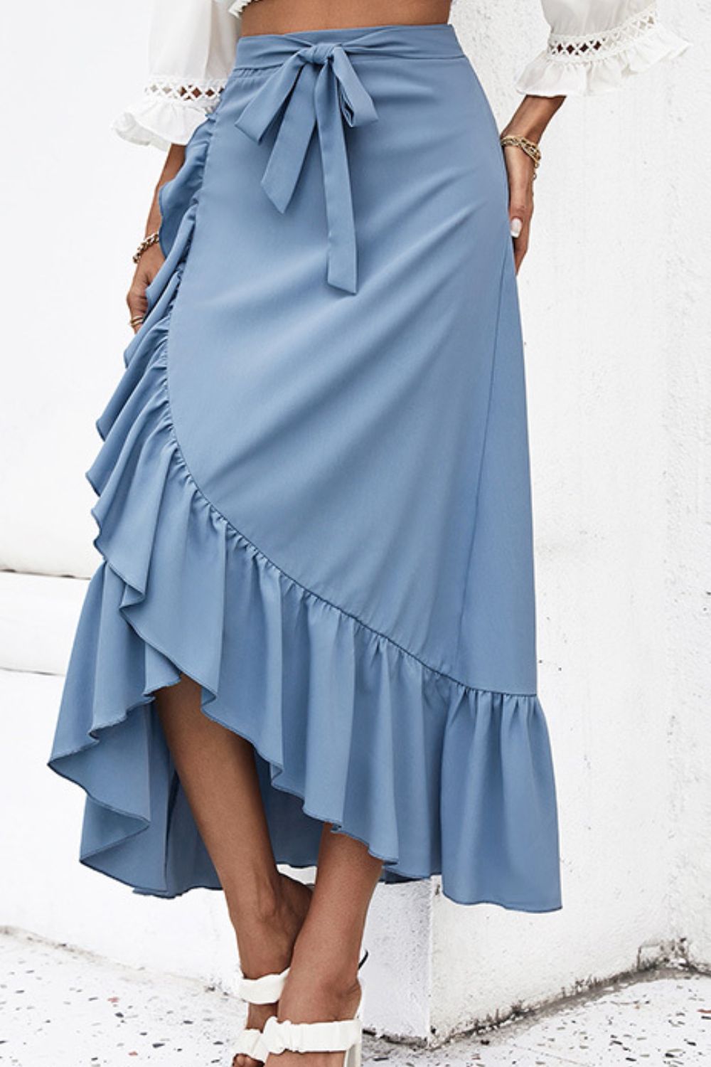 Ruffle Trim Tied Skirt-Angel Casuals