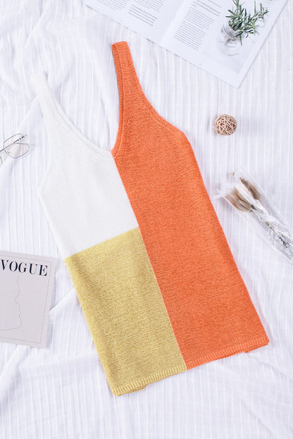 Color Block V-Neck Knitted Tank-Angel Casuals