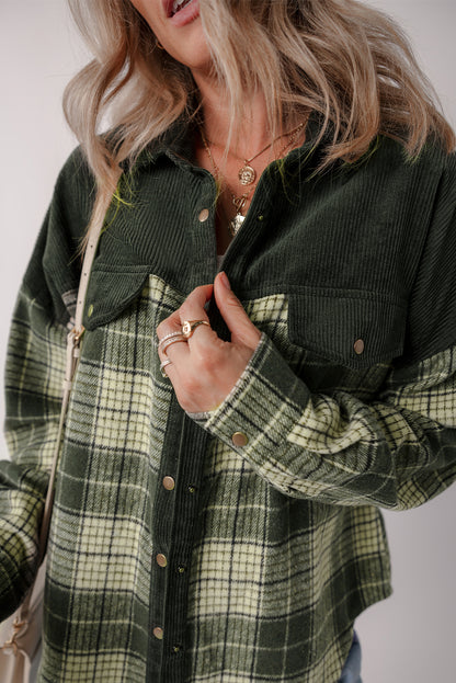 Snap Down Collared Neck Plaid Shacket-Angel Casuals
