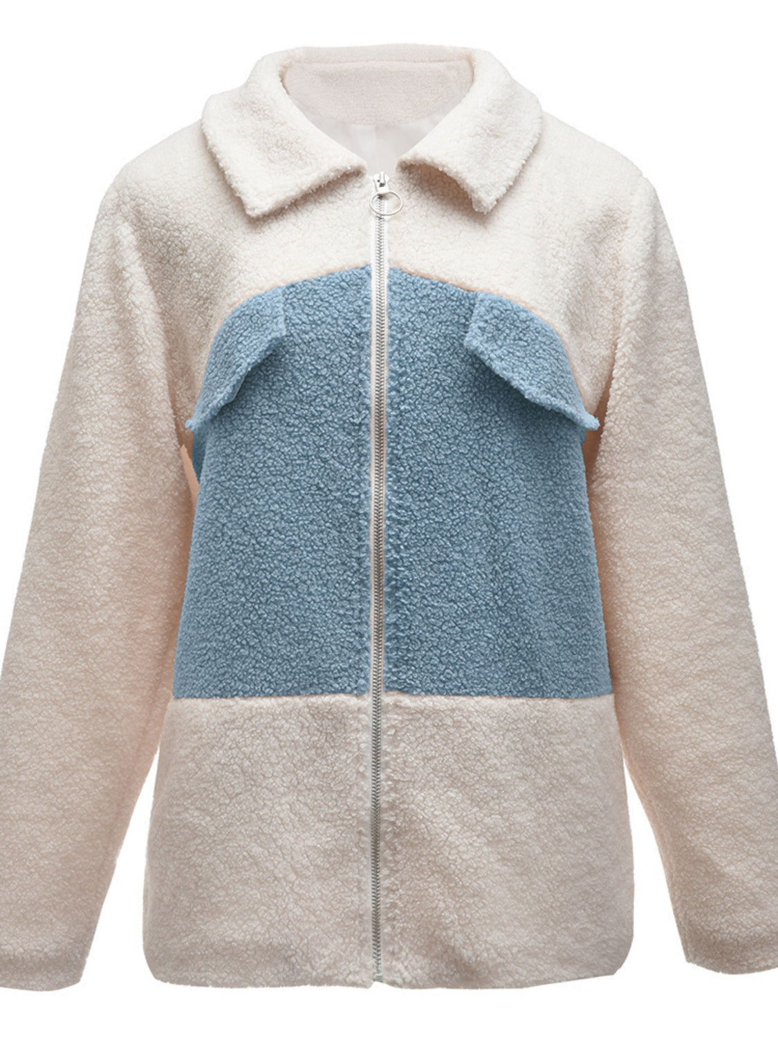 Ivy Lane Plush Contrast Zip Up Coat-Angel Casuals
