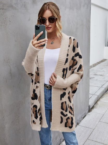 Leopard Pattern Fuzzy Cardigan-Angel Casuals