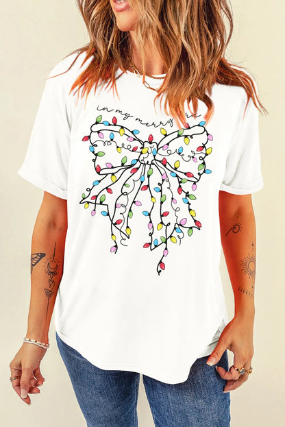 Full Size Bow Round Neck Short Sleeve T-Shirt-Angel Casuals