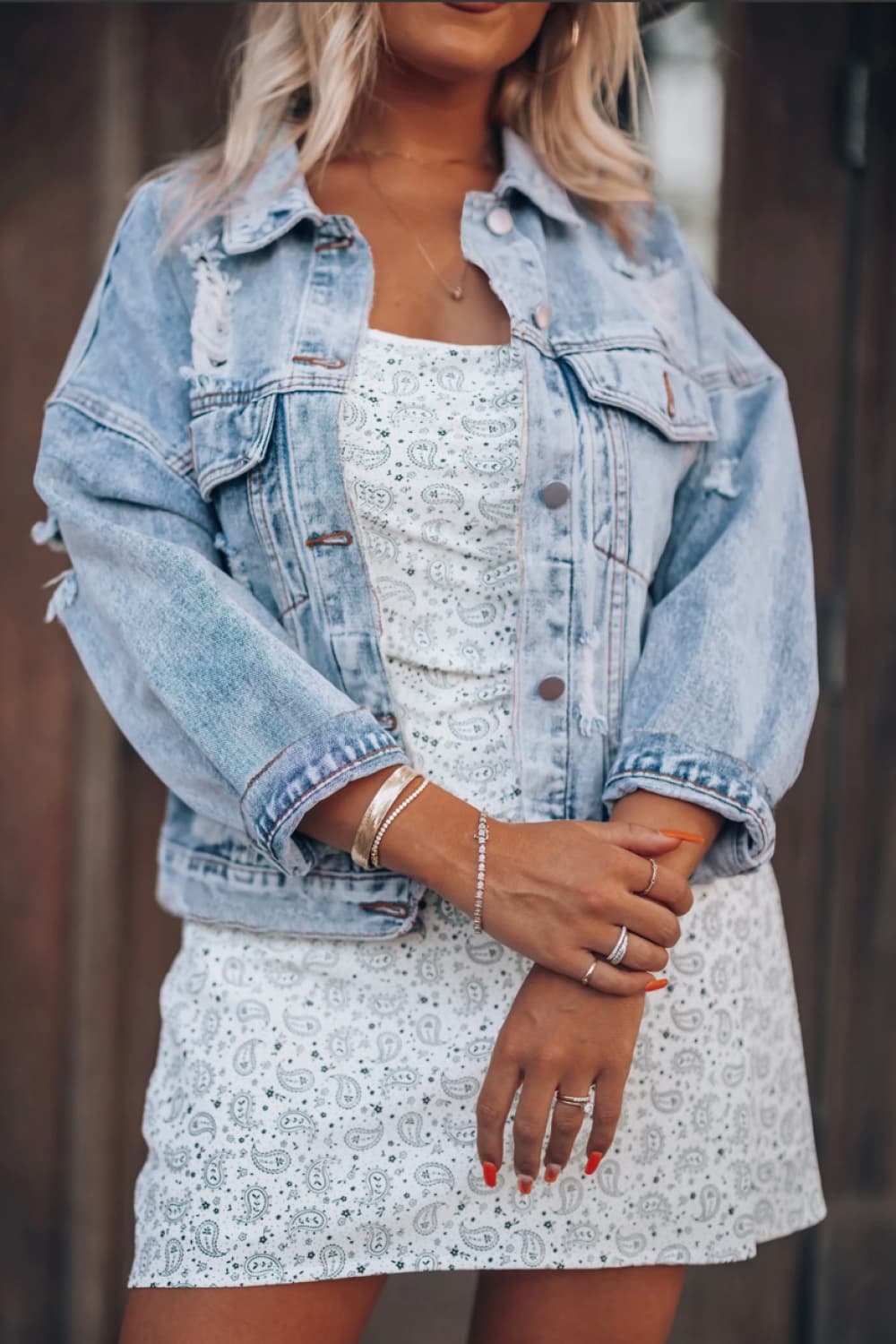 Distressed Drop Shoulder Denim Jacket-Angel Casuals