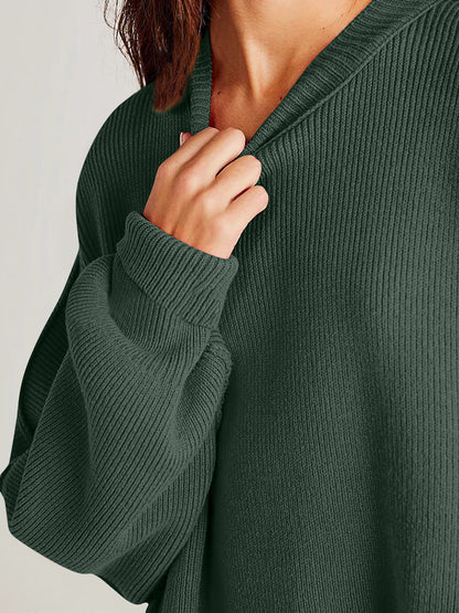 Double Take Side Slit Round Neck Long Sleeve Sweater-Angel Casuals