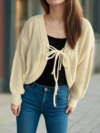 Tied Dropped Shoulder Long Sleeve Cardigan-Angel Casuals