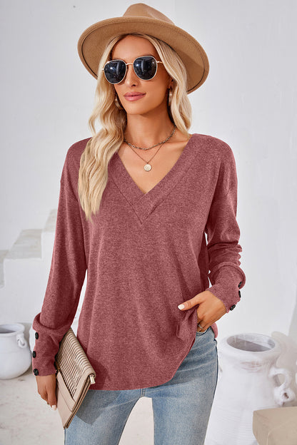 V-Neck Dropped Shoulder T-Shirt-Angel Casuals