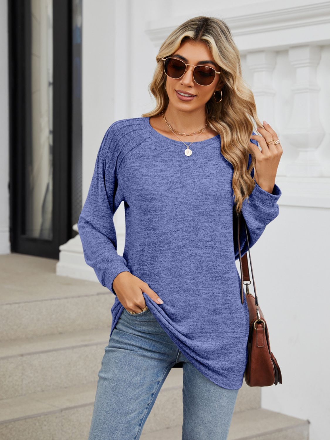 Round Neck Long Sleeve T-Shirt-Angel Casuals