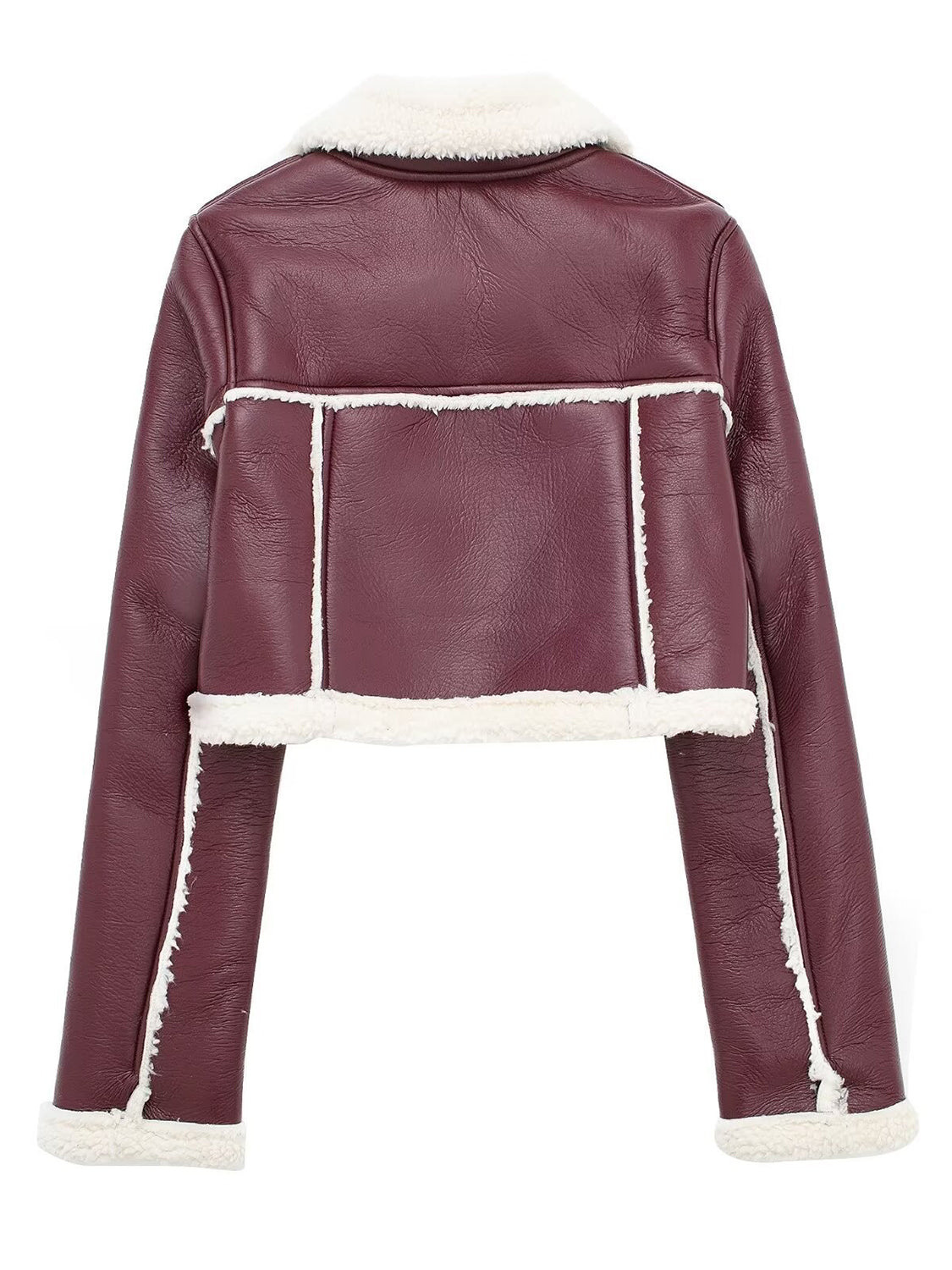 Collared Neck Long Sleeve Plush Cropped Jacket-Angel Casuals