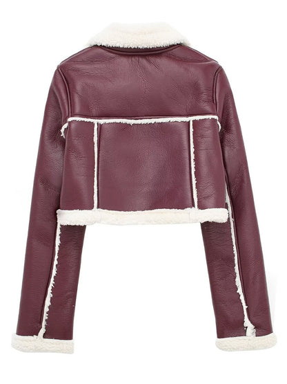 Collared Neck Long Sleeve Plush Cropped Jacket-Angel Casuals