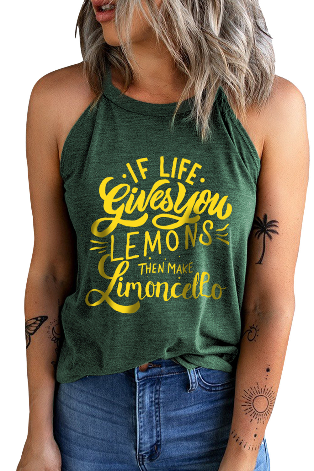 Slogan Graphic Round Neck Tank-Angel Casuals