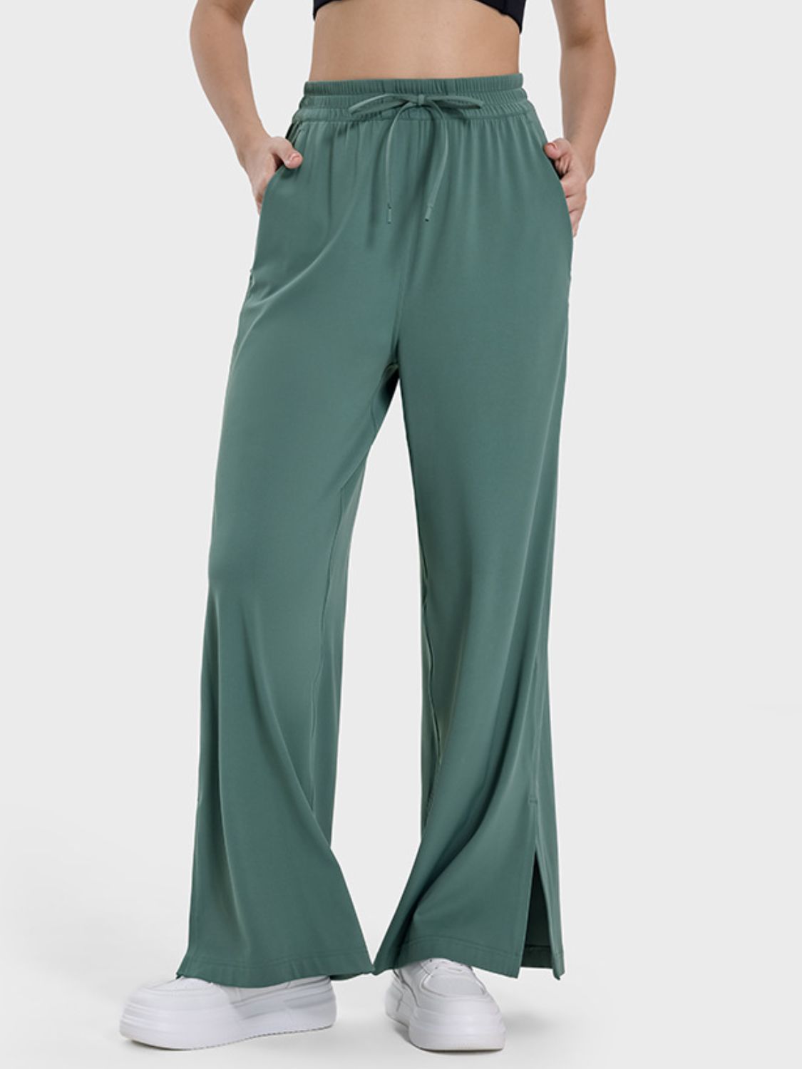 Slit Wide Leg Active Pants-Angel Casuals