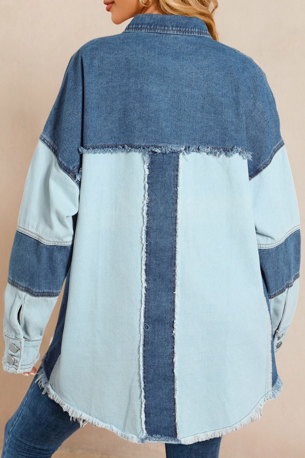 Raw Hem Color Block Denim Jacket-Angel Casuals