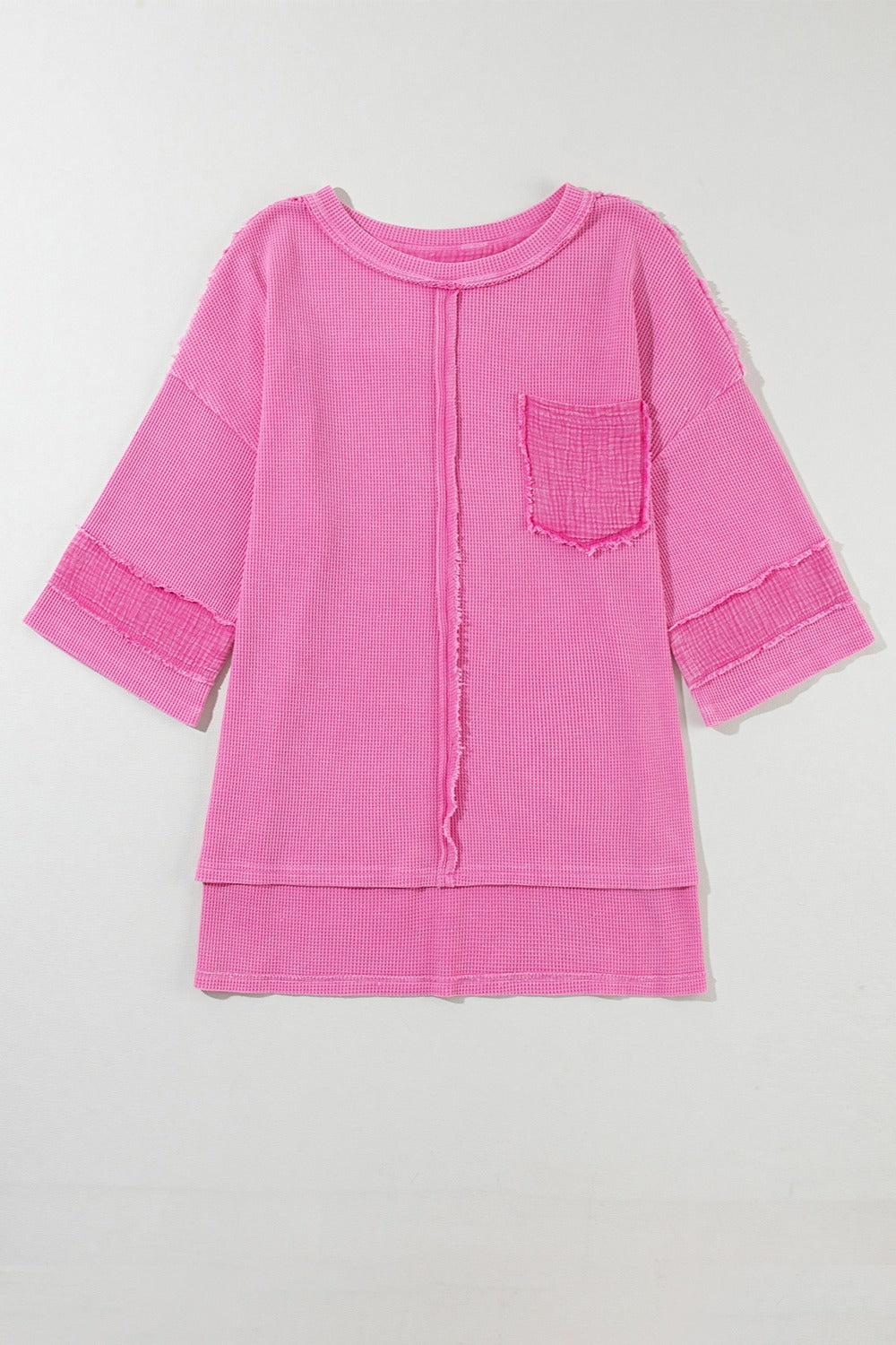 Pocketed Round Neck Three-Quarter Sleeve T-Shirt-Angel Casuals