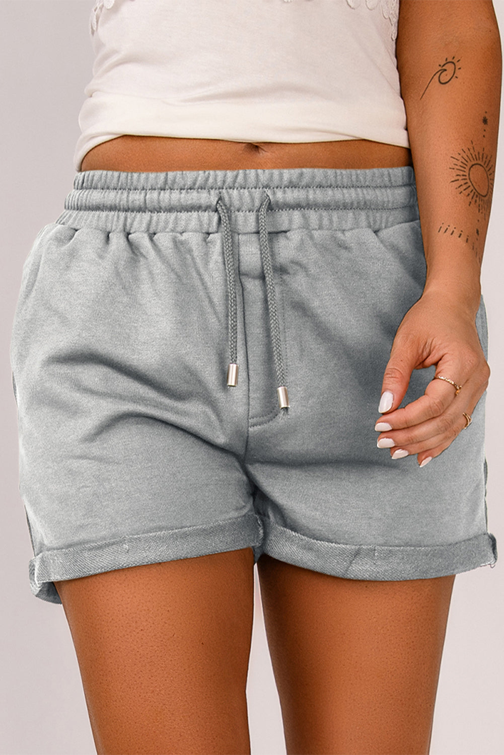 Drawstring Waist Cuffed Shorts-Angel Casuals