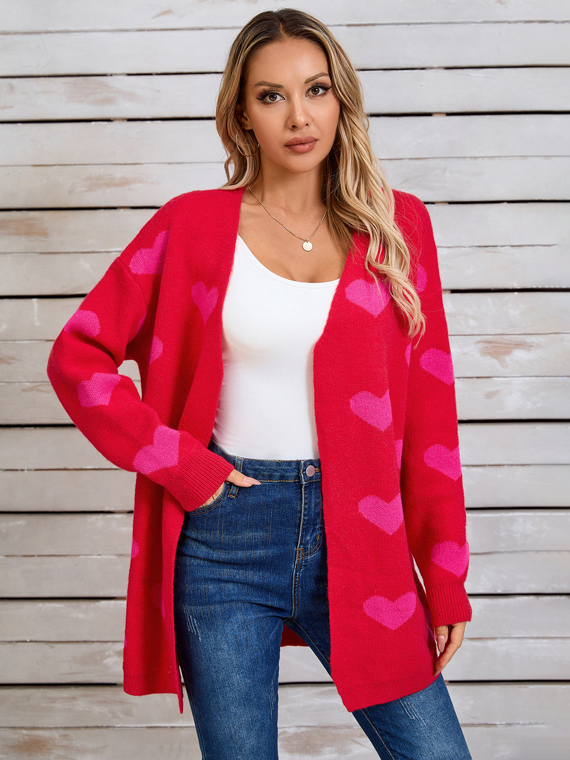 Angel Wings Heart Open Front Long Sleeve Cardigan-Angel Casuals