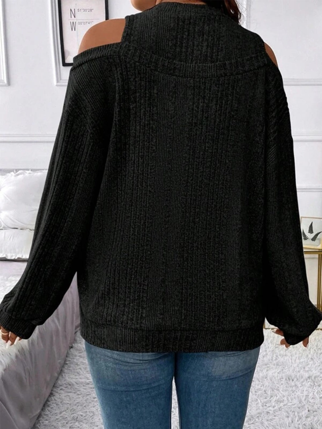 Round Neck Cold Shoulder Sweater-Angel Casuals