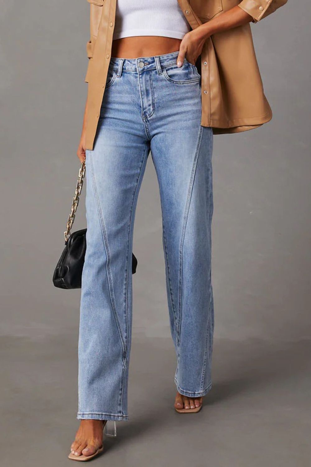 High Waist Straight Jeans with Pockets-Angel Casuals