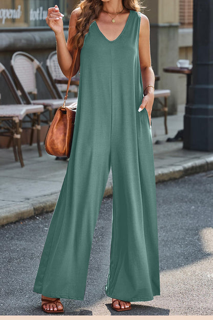 Full Size V-Neck Wide Strap Jumpsuit-Angel Casuals