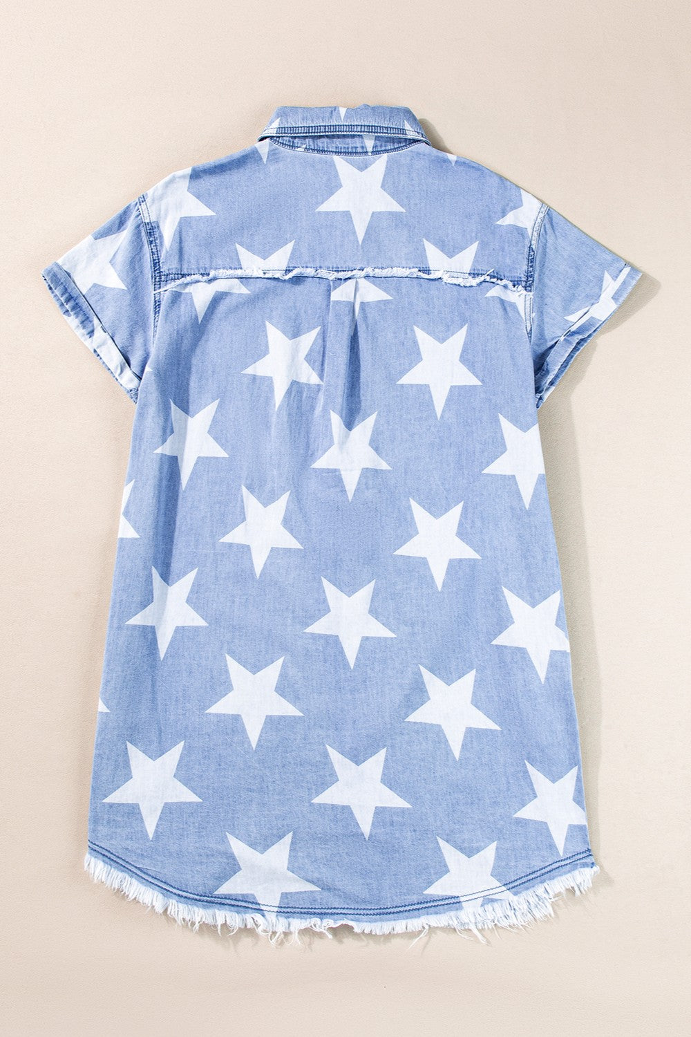 Raw Hem Star Short Sleeve Denim Dress-Angel Casuals