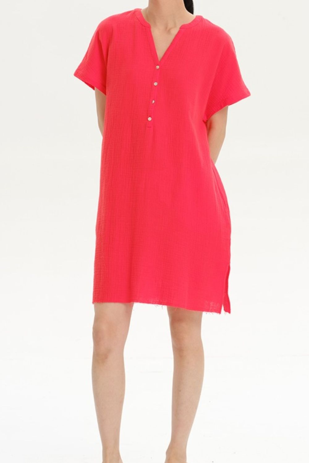 Slit Notched Short Sleeve Mini Dress-Angel Casuals