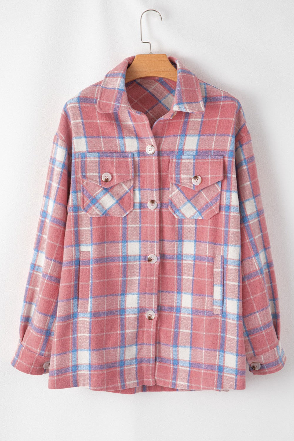 Plaid Button Up Long Sleeve Shacket-Angel Casuals