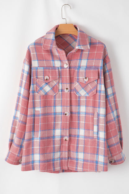 Plaid Button Up Long Sleeve Shacket-Angel Casuals
