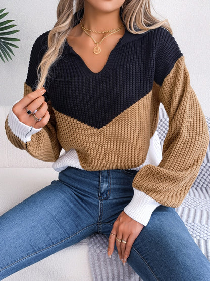 Color Block Dropped Shoulder Sweater-Angel Casuals