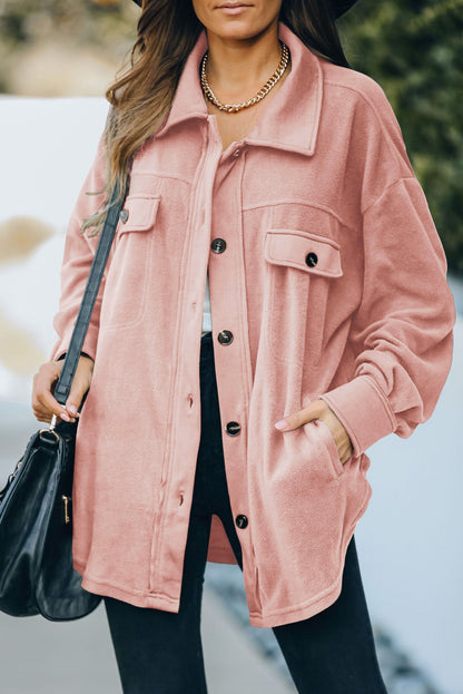 Button Up Collared Neck Long Sleeve Jacket-Angel Casuals