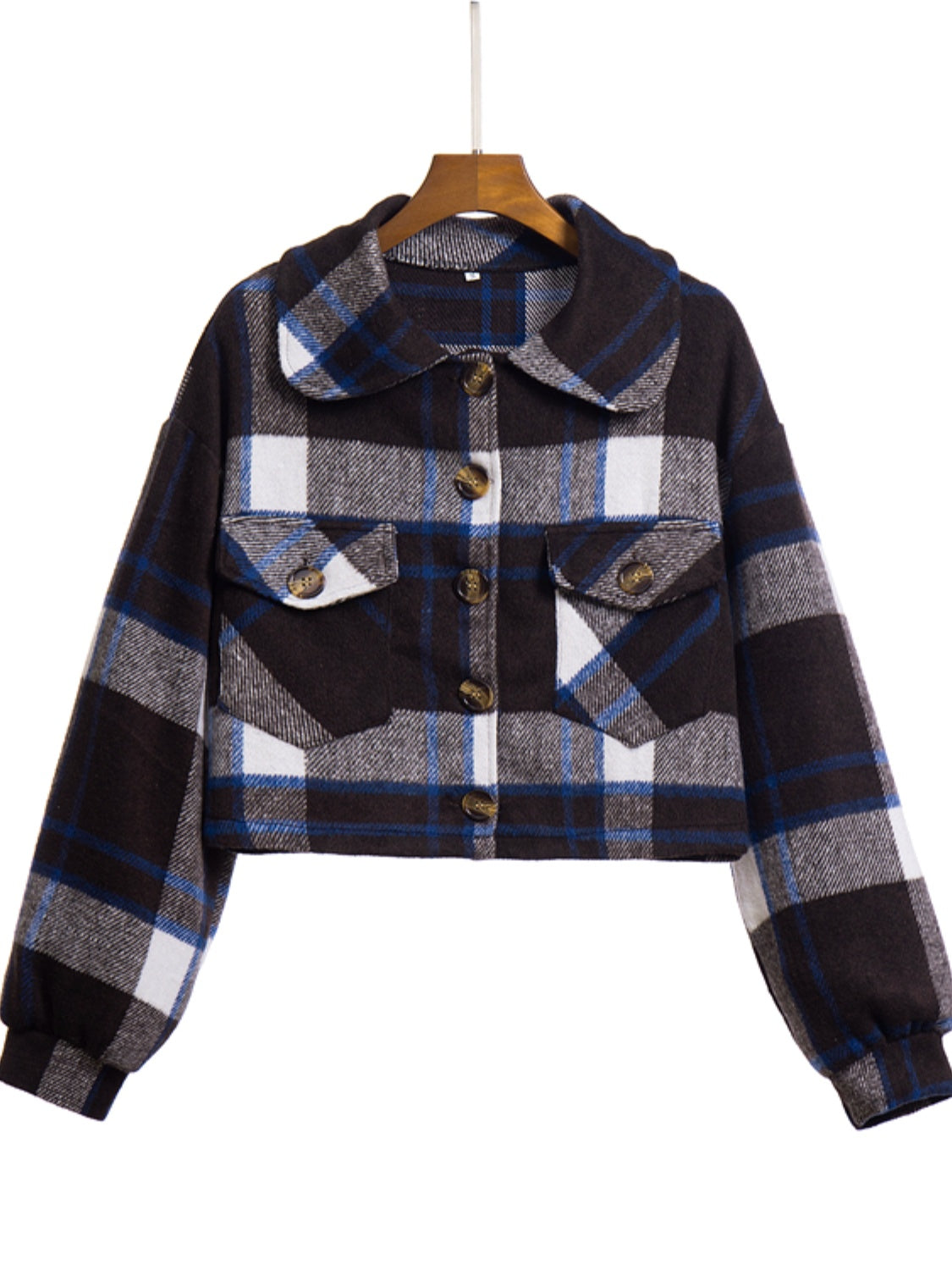 Plaid Button Front Jacket with Pockets-Angel Casuals
