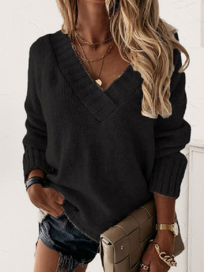 V-Neck Long Sleeve Knit Top-Angel Casuals