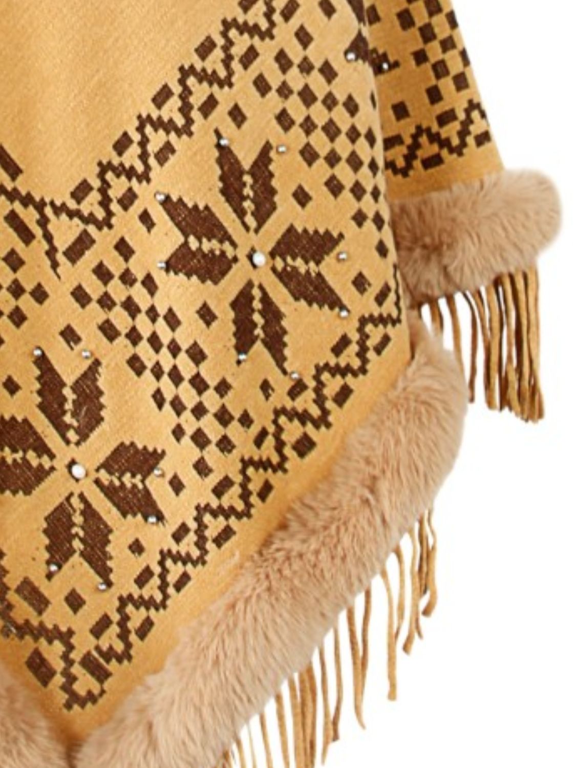 Fringe Geometric Cape Sleeve Poncho-Angel Casuals