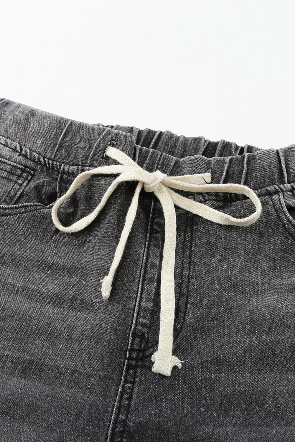 Drawstring Distressed Raw Hem Jeans with Pockets-Angel Casuals