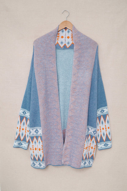 Geometric Open Front Long Sleeve Cardigan-Angel Casuals