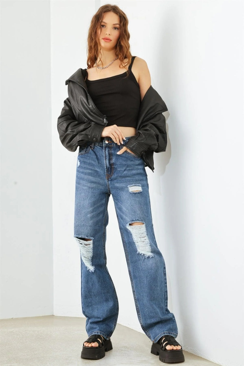 HAMMER COLLECTION Distressed High Waist Jeans-Angel Casuals