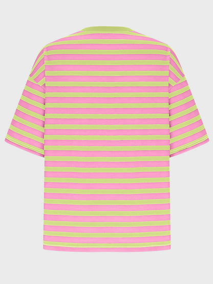 Striped Round Neck Half Sleeve T-Shirt-Angel Casuals