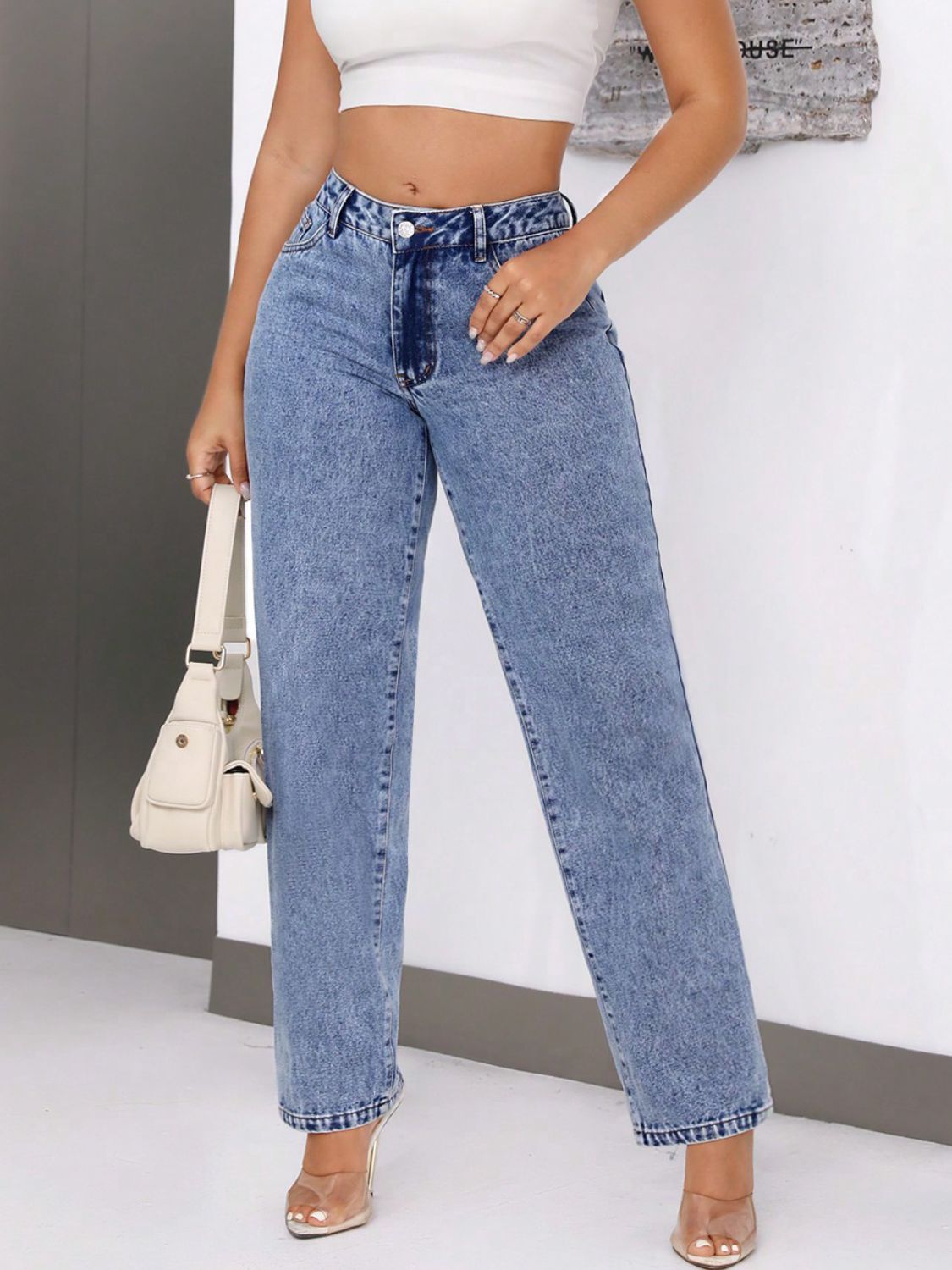 Mid-Rise Waist Jeans with Pockets-Angel Casuals