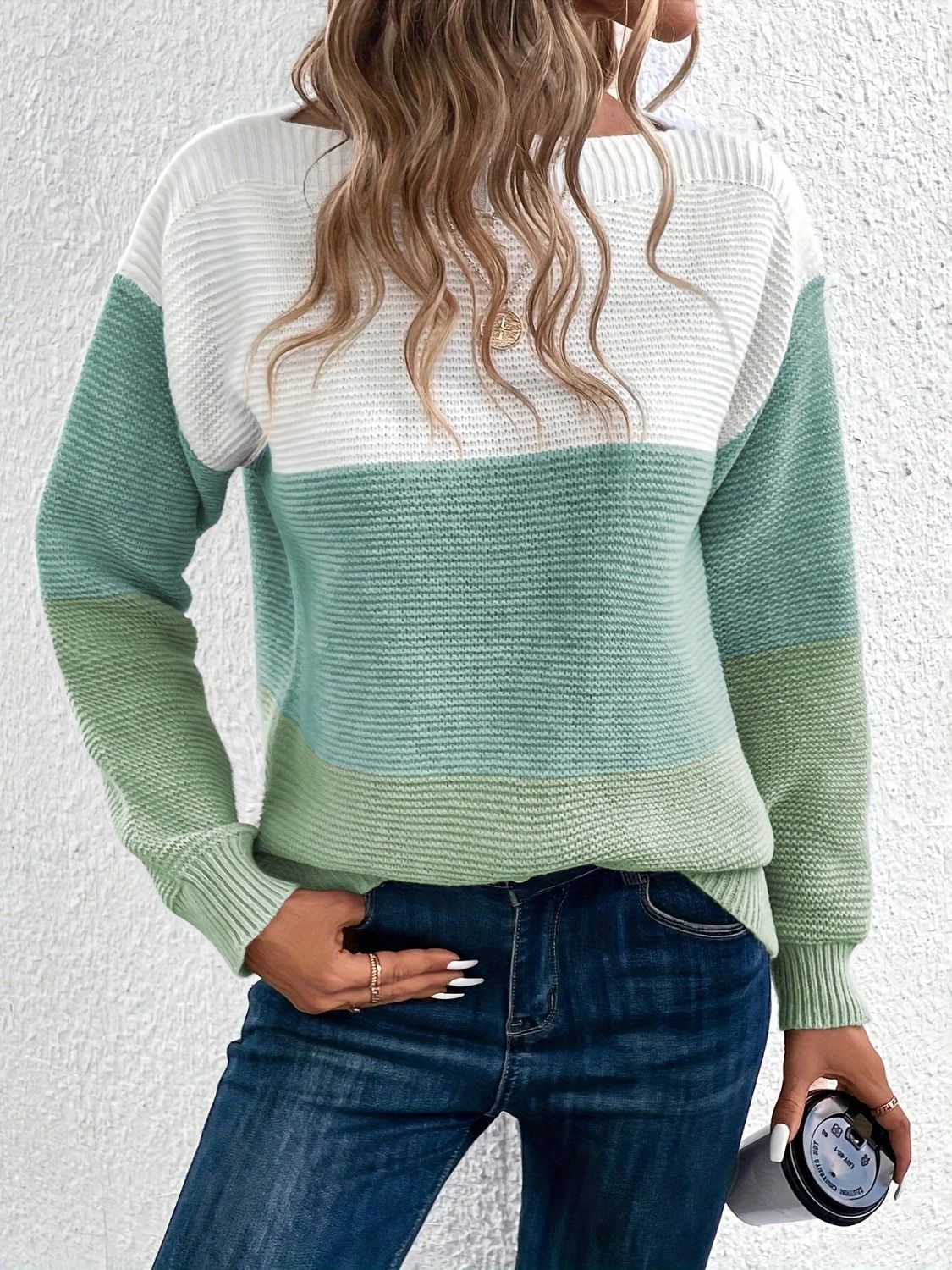 Color Block Boat Neck Sweater-Angel Casuals