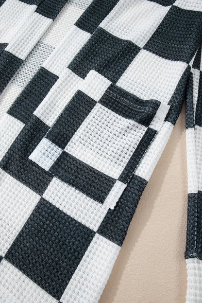 Checkered Open Front Long Sleeve Cover Up-Angel Casuals