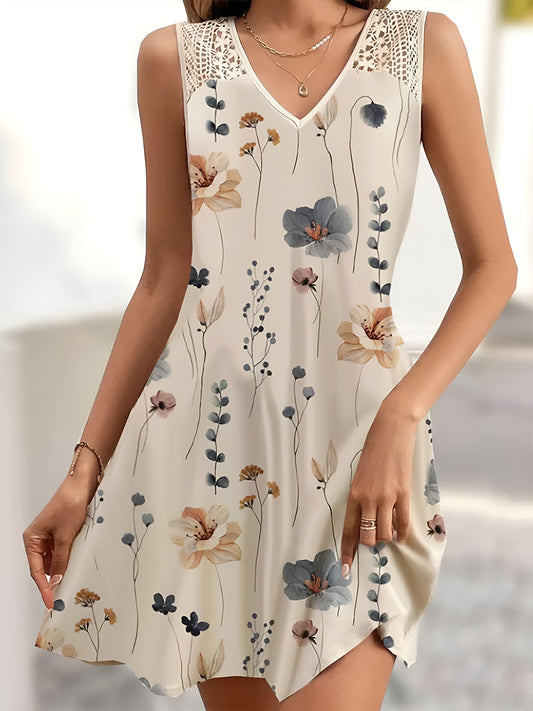 Printed V-Neck Sleeveless Mini Dress-Angel Casuals