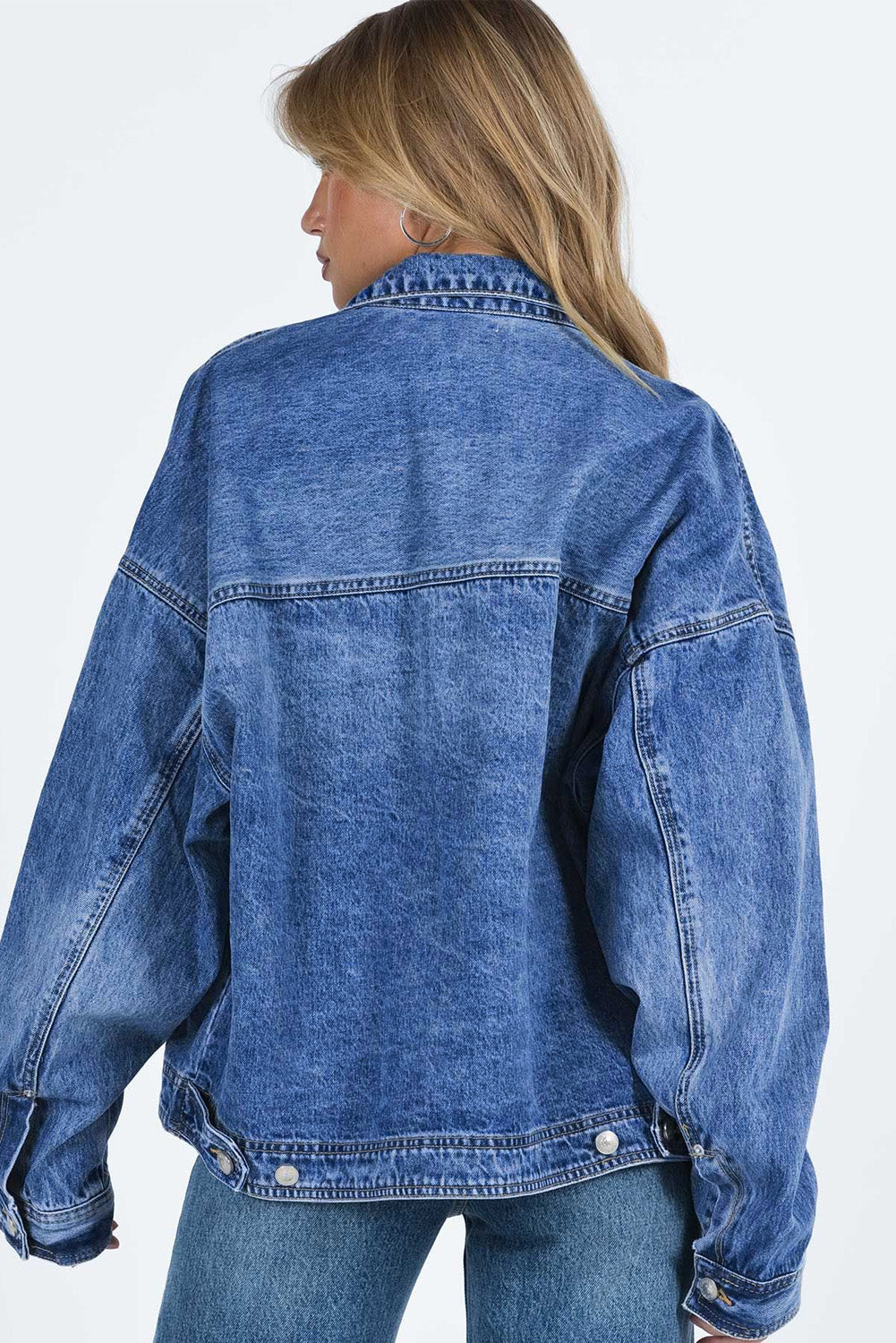 Collared Neck Button Up Denim Jacket-Angel Casuals