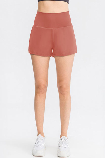 Wide Waistband Sports Shorts with Pockets-Angel Casuals