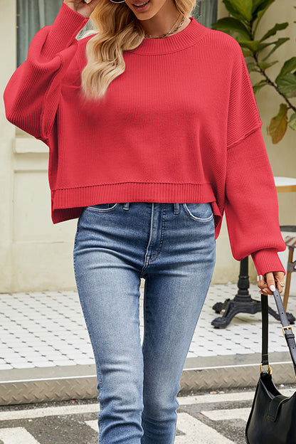 Round Neck Dropped Shoulder Sweater-Angel Casuals