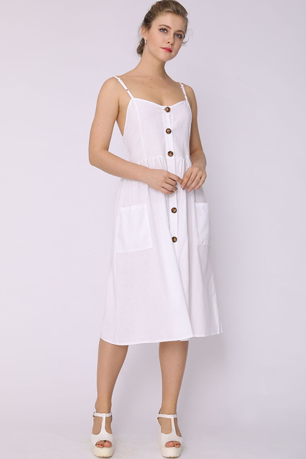 Spaghetti Strap Smocked Dress with Pockets-Angel Casuals