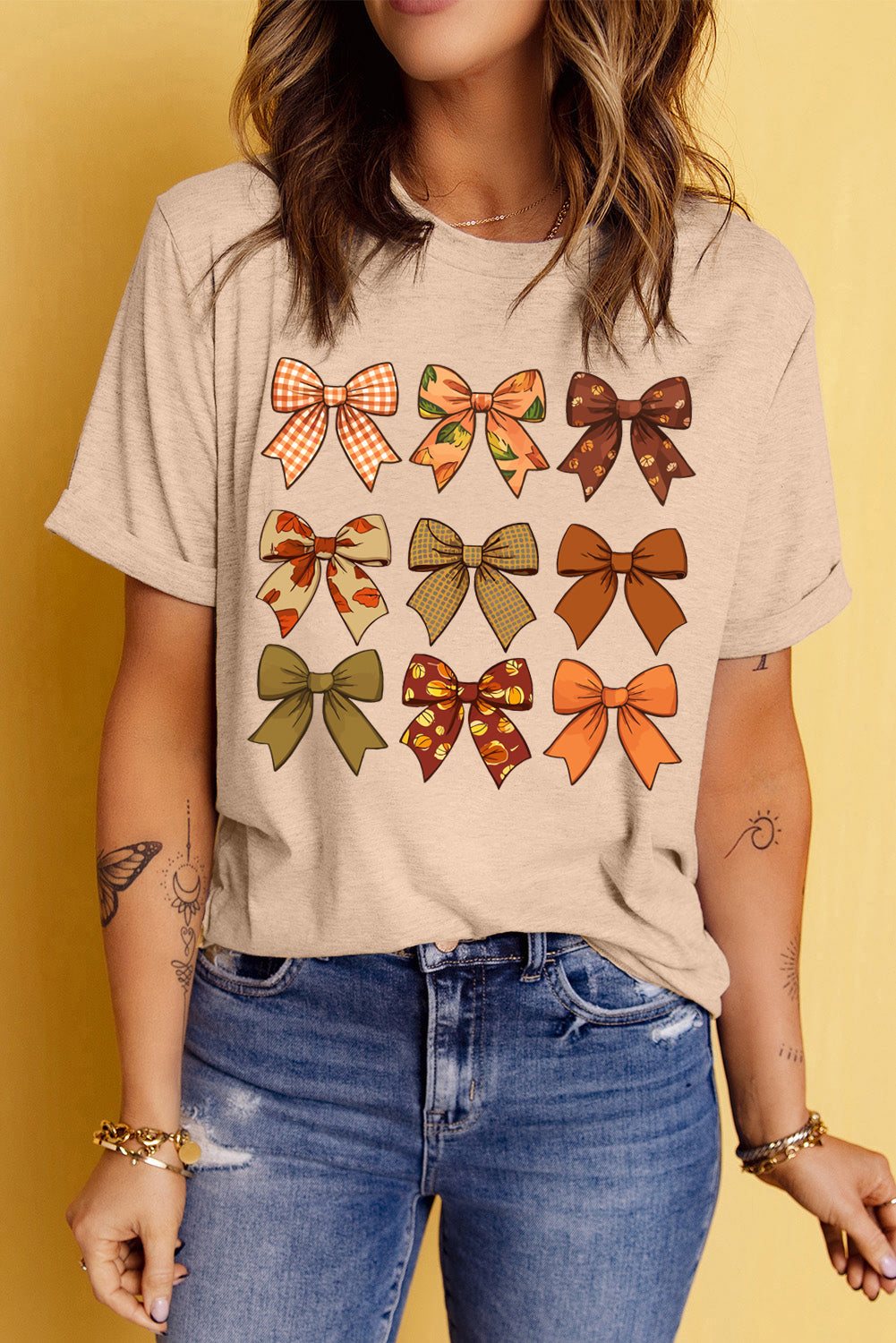 Bow Graphic Round Neck Short Sleeve T-Shirt-Angel Casuals