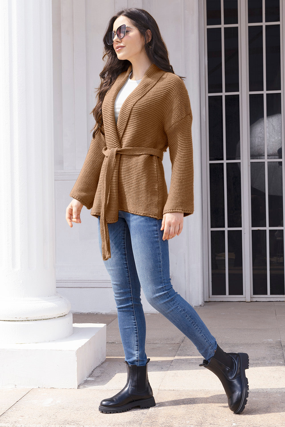 Tied Open Front Long Sleeve Cardigan-Angel Casuals
