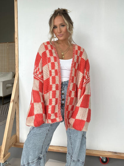 Plaid Open Front Long Sleeve Cardigan-Angel Casuals