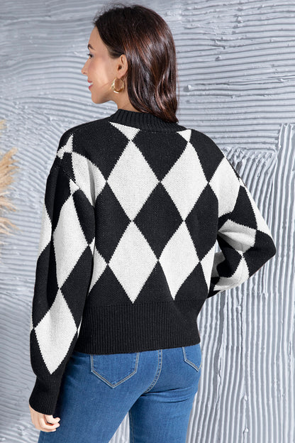 Geometric Button Up Dropped Shoulder Cardigan-Angel Casuals