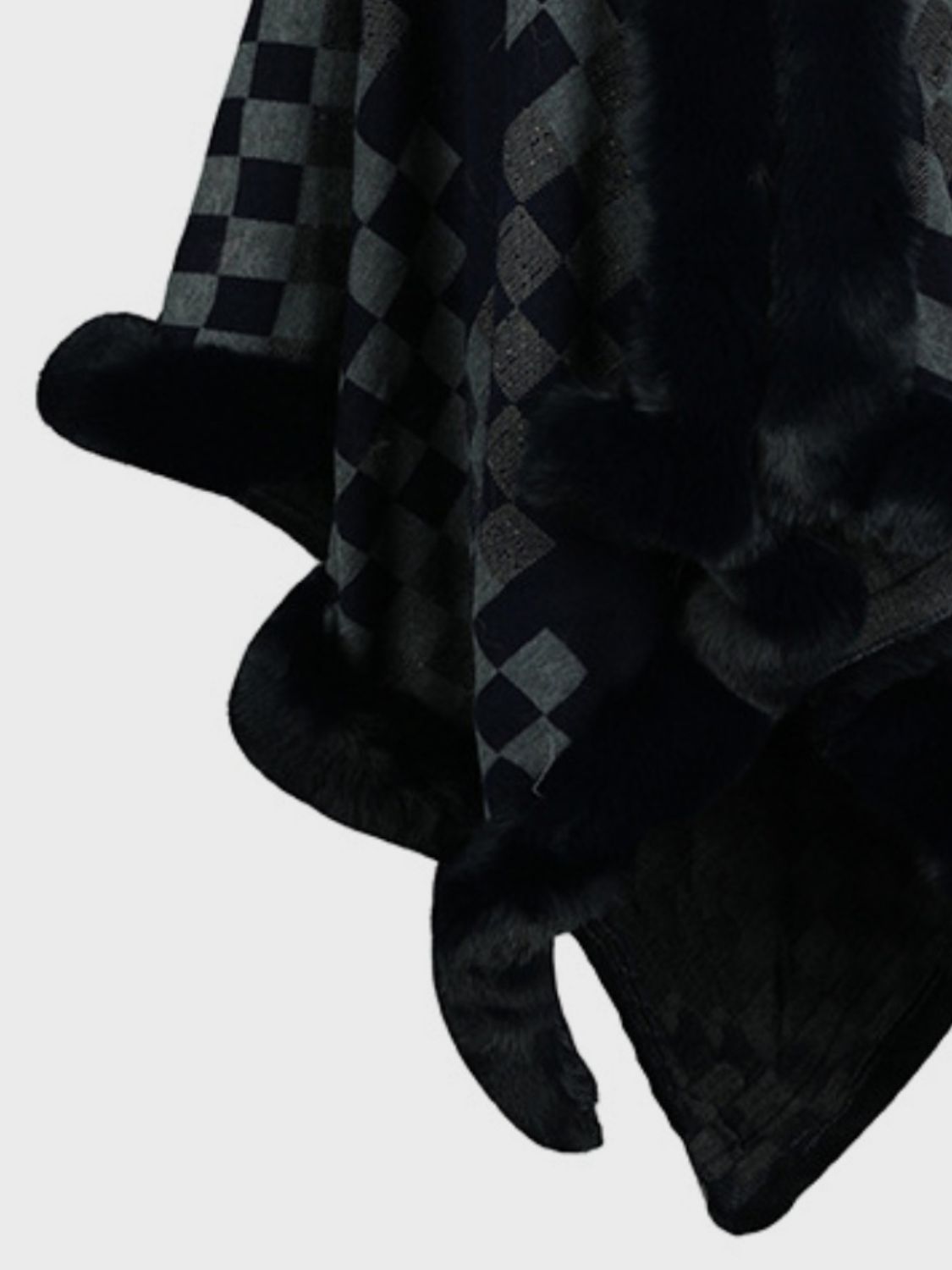 Fuzzy Checkered Long Sleeve Poncho-Angel Casuals